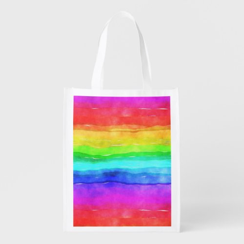Watercolor Rainbow Stripes Design Reusable Grocery Grocery Bag
