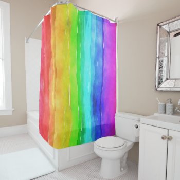 Watercolor Rainbow Stripes Design Shower Curtain by SjasisDesignSpace at Zazzle