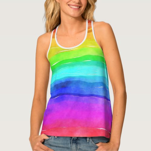 Watercolor Rainbow Stripes Design Tank Top