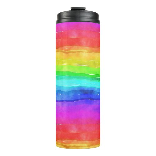 Watercolor Rainbow Stripes Design Thermal Tumbler