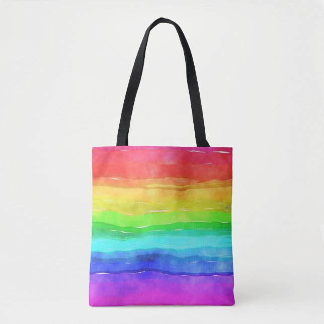 Watercolor Rainbow Stripes Design Tote Bag (Front)