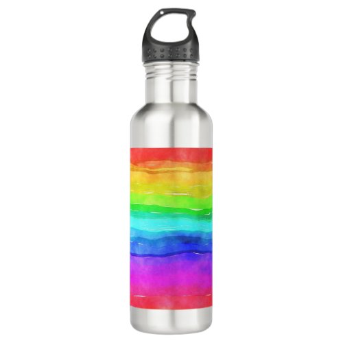 Watercolor Rainbow Stripes Design Water Bottle
