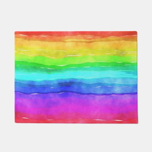 Watercolor Rainbow Stripes Doormat