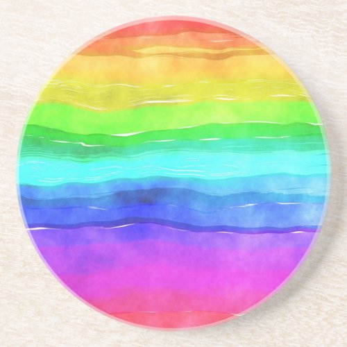 Watercolor Rainbow Stripes Drink Coaster