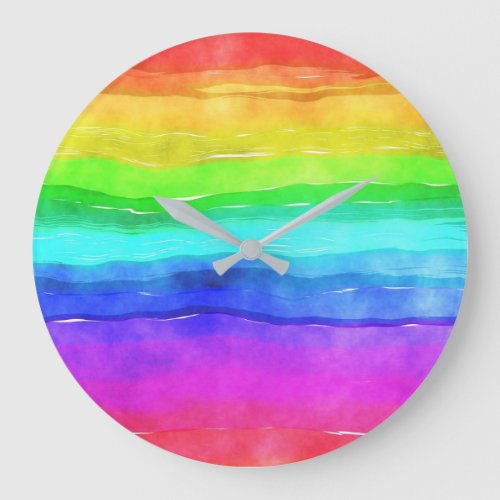 Watercolor Rainbow Stripes Large Clock