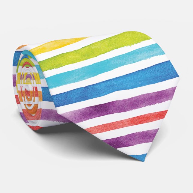 Watercolor Rainbow Stripes Modern Bright Office Neck Tie (Rolled)