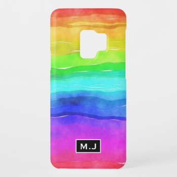 Watercolor Rainbow Stripes Monogram Case-mate Samsung Galaxy S9 Case by MissMatching at Zazzle
