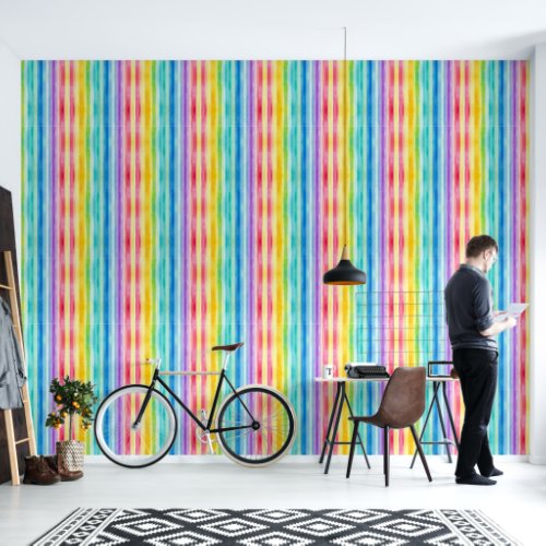 Watercolor Rainbow Stripes Peel And Stick Wallpaper