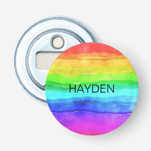 Watercolor Rainbow Stripes Personalised Bottle Opener (Front)