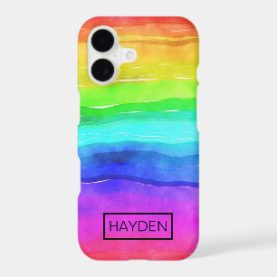 Watercolor Rainbow Stripes Personalised iPhone 17 Case