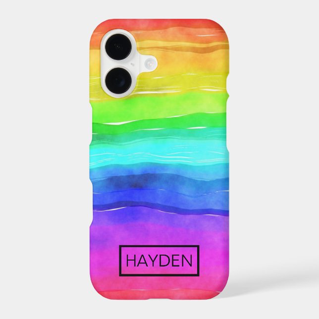 Watercolor Rainbow Stripes Personalised Case-Mate iPhone Case (Back)