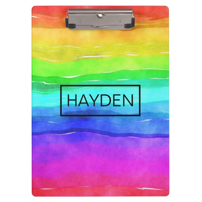 Watercolor Rainbow Stripes Personalised Clipboard (Front)