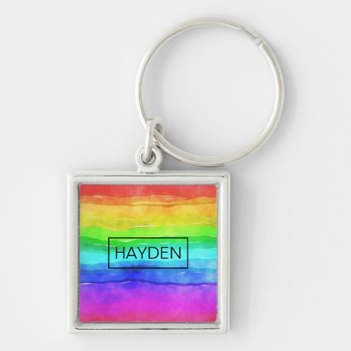 Watercolor Rainbow Stripes Personalised Keychain