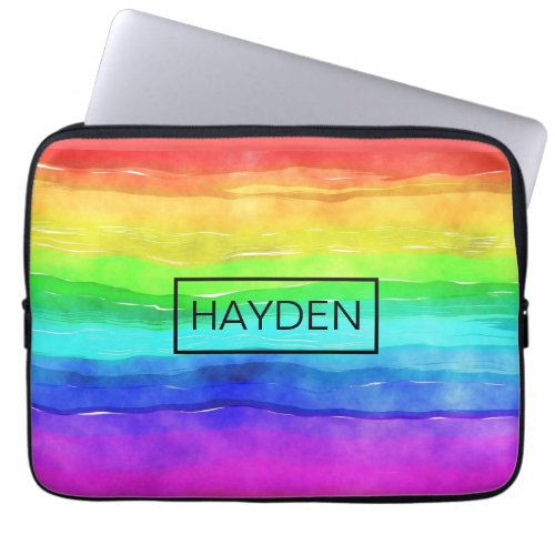 Watercolor Rainbow Stripes Personalised Laptop Sleeve