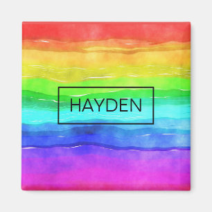 Watercolor Rainbow Stripes Personalised Magnet