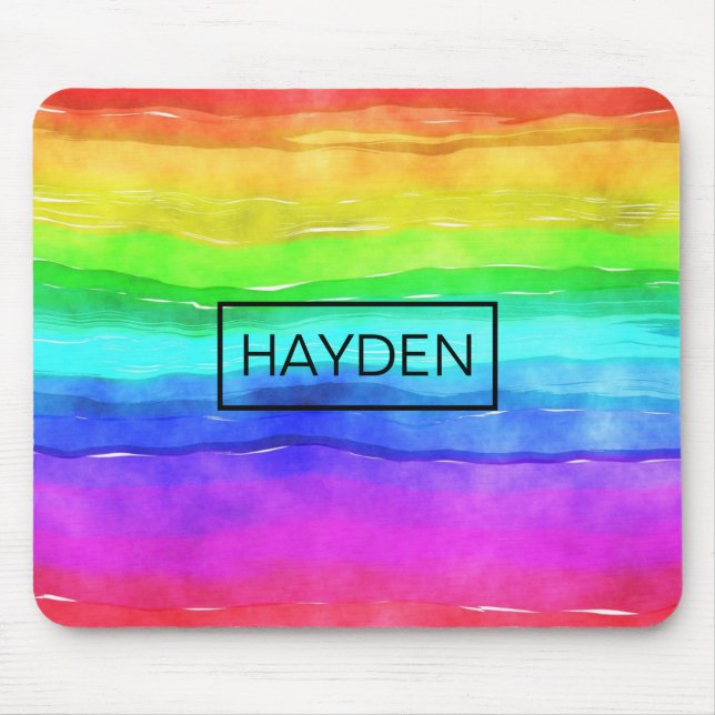 Watercolor Rainbow Stripes Personalised Mouse Pad (Front)