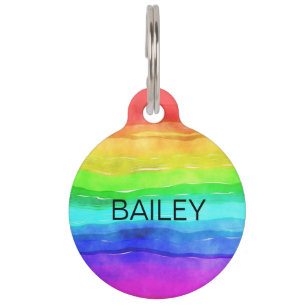 Watercolor Rainbow Stripes Personalised Pet ID Tag