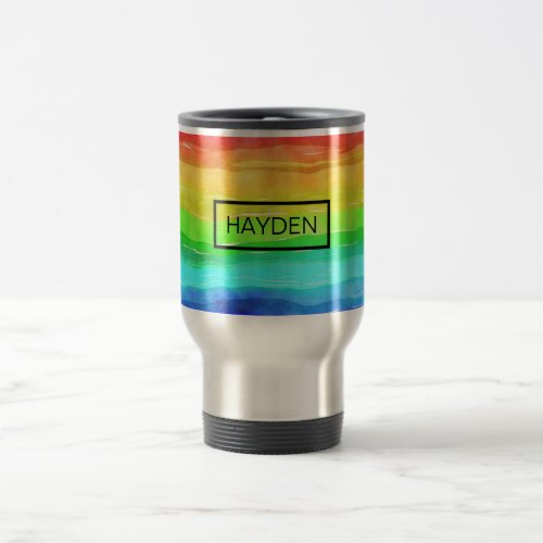 Watercolor Rainbow Stripes Personalised Travel Mug