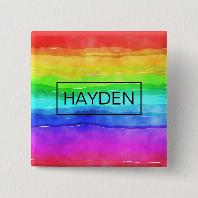 Watercolor Rainbow Stripes Personalized Button (Front)