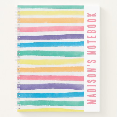 Watercolor Rainbow Stripes Personalized Name Notebook