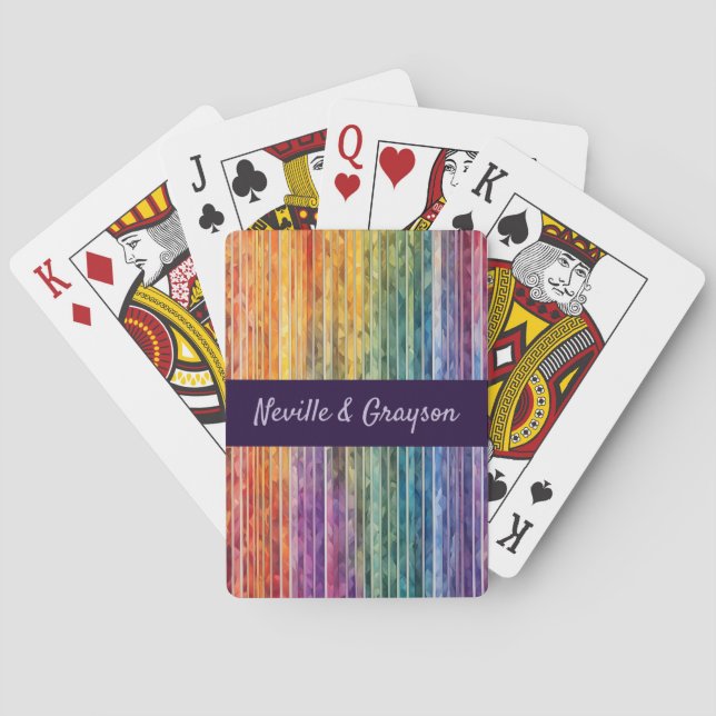Watercolor Rainbow Stripes Poker Cards (Back)