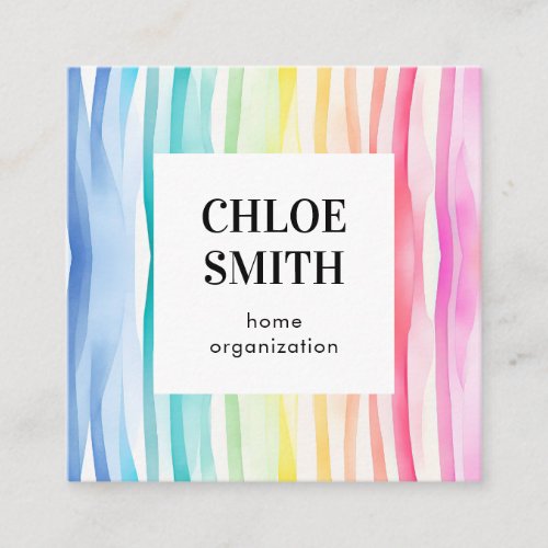 Watercolor Rainbow Stripes Social Media Icons Square Business Card