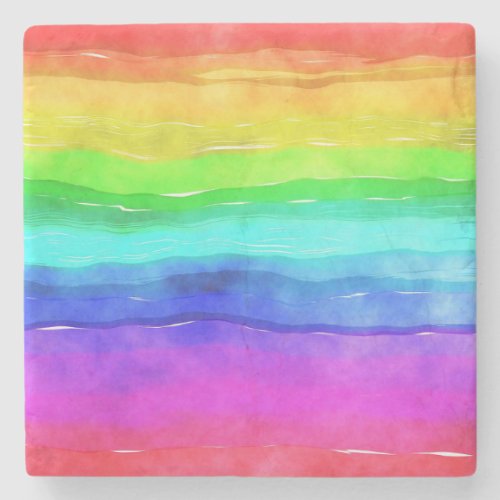 Watercolor Rainbow Stripes Stone Coaster