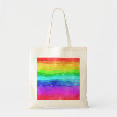 Watercolor Rainbow Stripes Tote Bag
