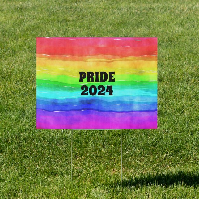 Watercolor Rainbow Stripes Yard Sign (Insitu)