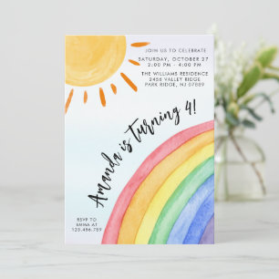 Watercolor Rainbow Sunshine Birthday Invitation