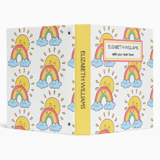 Watercolor Rainbow Sunshine Kids Back to School 3 Ring Binder