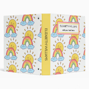 Watercolor Rainbow Sunshine Kids Back to School 3 Ring Binder