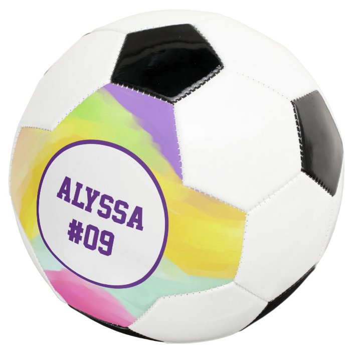 Watercolor Rainbow Swirl Personalized Number Soccer Ball