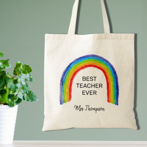 Watercolor Rainbow Teacher Thank You Gift Tote Bag