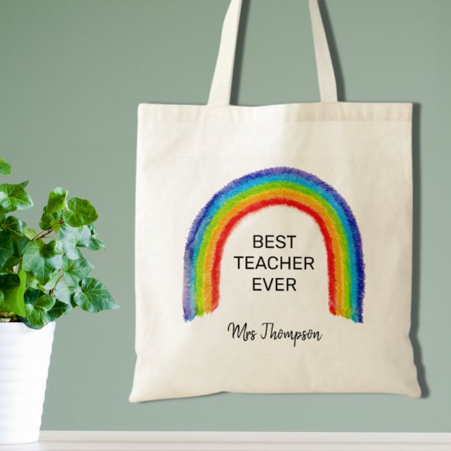 Watercolor Rainbow Teacher Thank You Gift Tote Bag (Creator Uploaded)