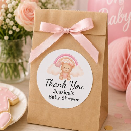 Watercolor Rainbow Teddy Bear Baby Shower Favor Classic Round Sticker