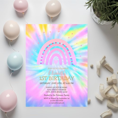 Watercolor Rainbow Tie Dye Birthday  Invitation