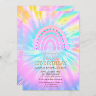 Watercolor Rainbow Tie Dye Birthday  Invitation