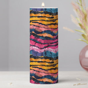 Watercolor Rainbow Tiger Stripes Pillar Candle