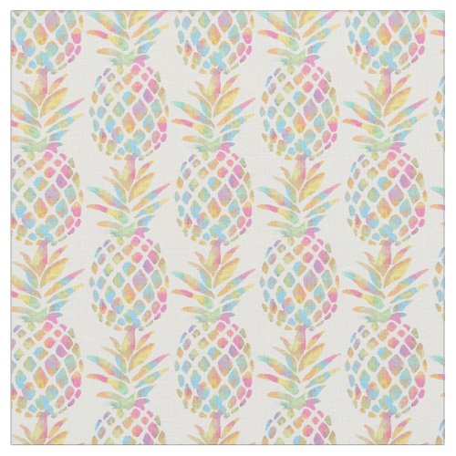 Watercolor Rainbow Tropical Pineapple Fabric