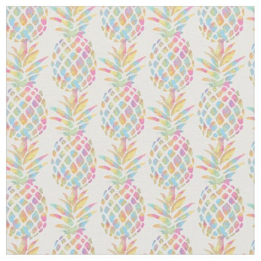 Watercolor Rainbow Tropical Pineapple Fabric