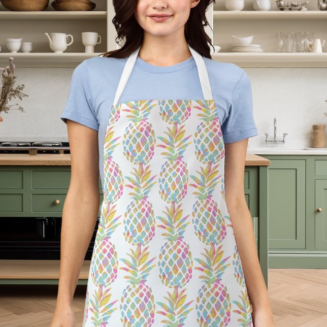 Watercolor Rainbow Tropical Pineapple Pattern Apron (Creator Uploaded)