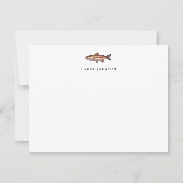 Watercolor Rainbow Trout Fishing Flat Note Card (Front)