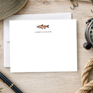 Watercolor Rainbow Trout Fishing Flat Note Card