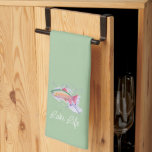 Watercolor Rainbow Trout Lake Life Kitchen Towel