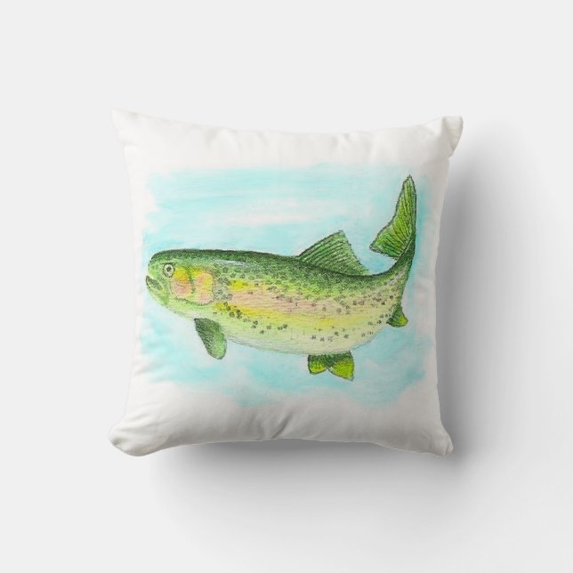 Watercolor Rainbow Trout Pillow (Front)