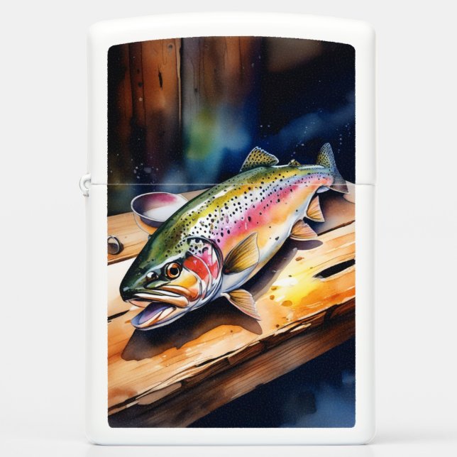 Watercolor Rainbow Trout Zippo Lighter (Front)