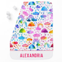 Watercolor Rainbow Umbrellas Rainy Day Girls Baby Blanket