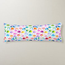 Watercolor Rainbow Umbrellas Rainy Day Girls Body Pillow