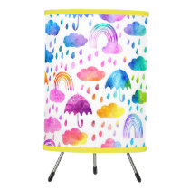 Watercolor Rainbow Umbrellas Rainy Day Girls Tripod Lamp